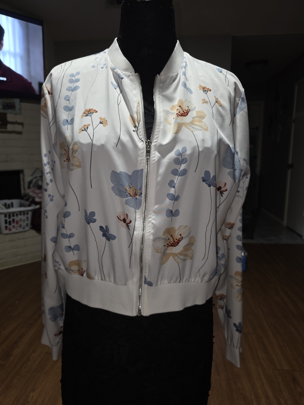 Women's White Floral Utility Bomber Jacket
